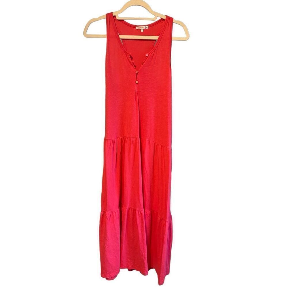 Sundry Magenta‎ Pink Tiered Sleeveless Midi Summer Dress Sz 2